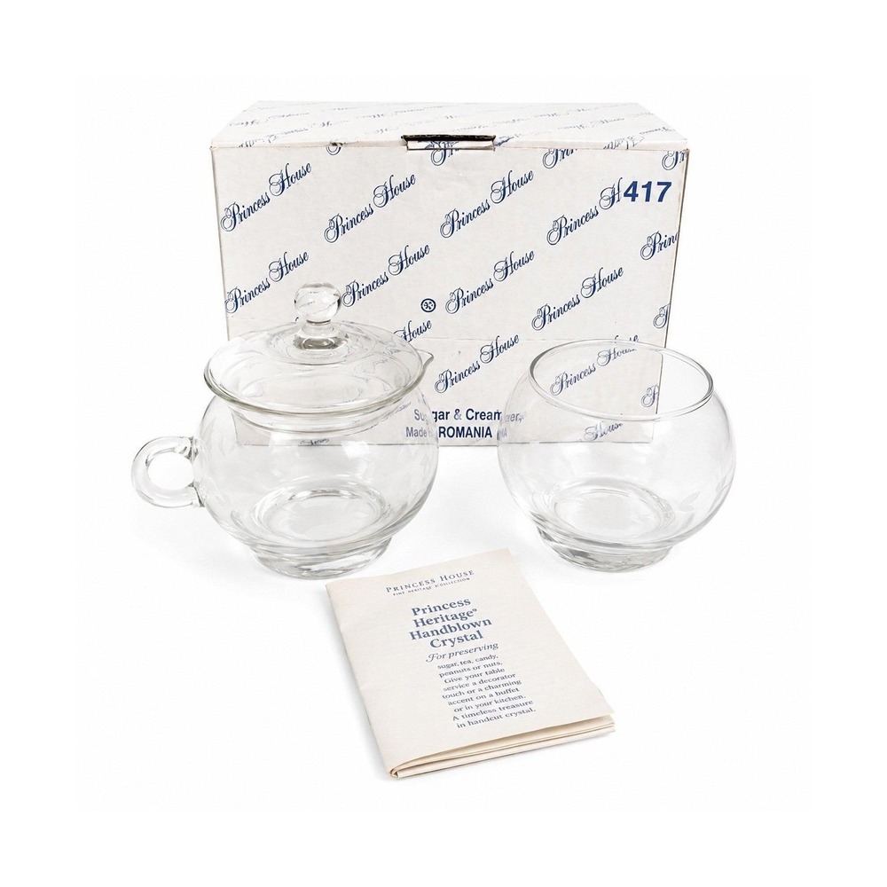 Vintage Princess House HERITAGE 3-Piece Crystal Creamer and Sugar Bowl w/ Lid